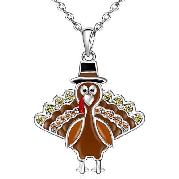 Sterling Silver Thanksgiving Turkey Necklace for Women Fall Holiday Jewelry